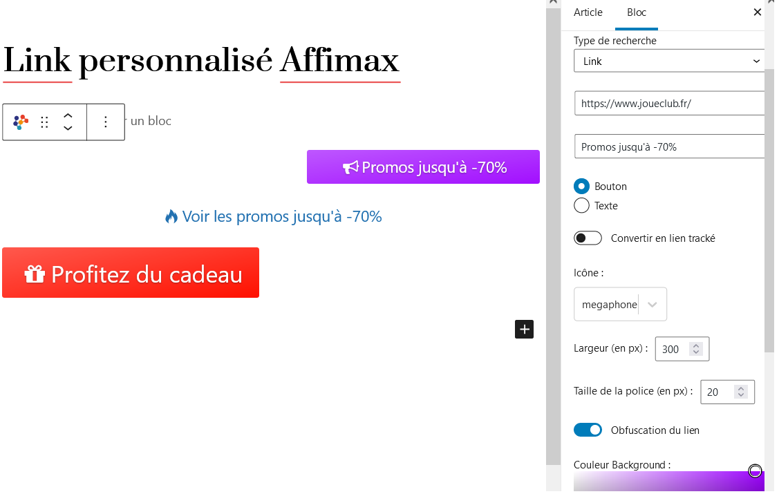 bouton personnalisé affimax