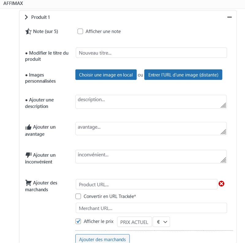 marchand personnalisé affimax