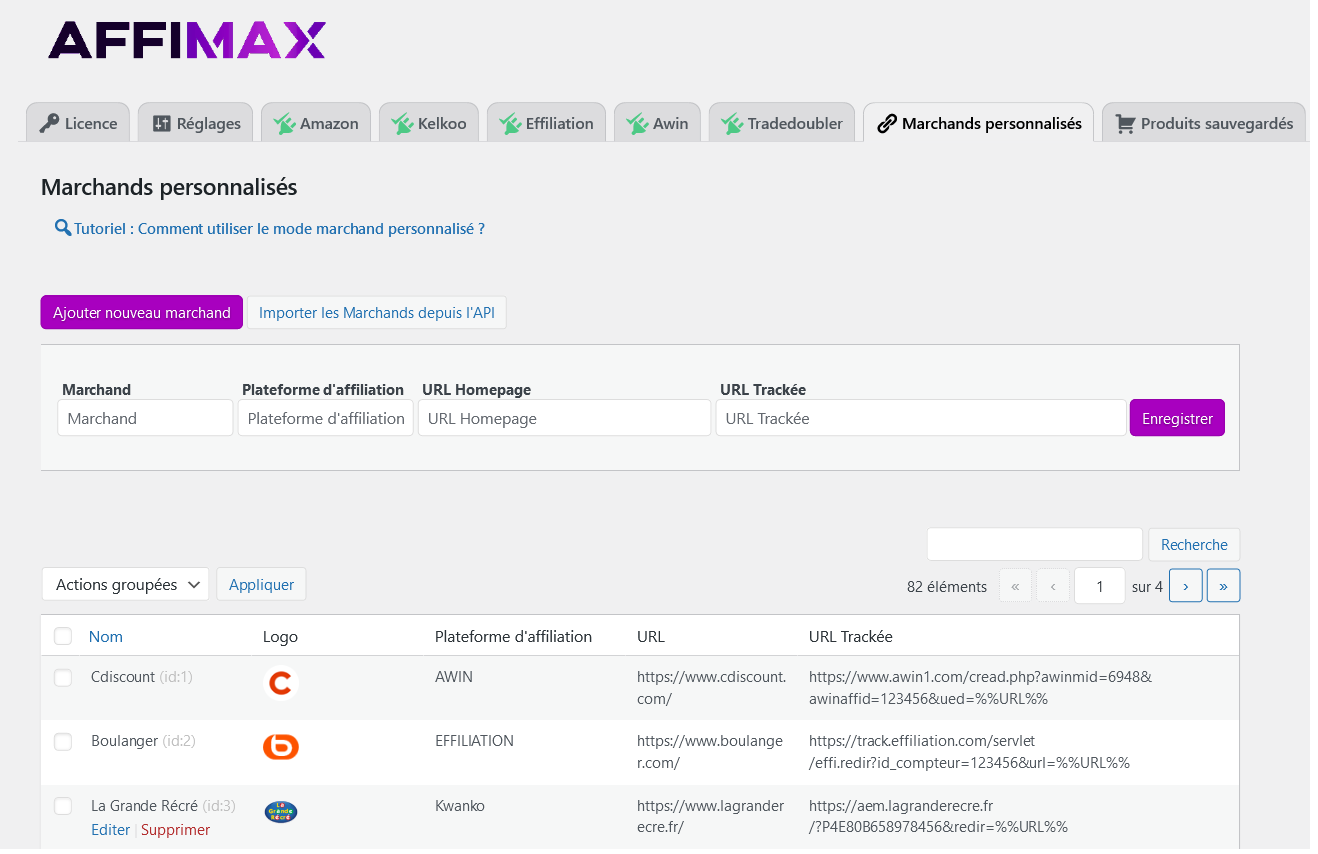 marchand tracké affimax